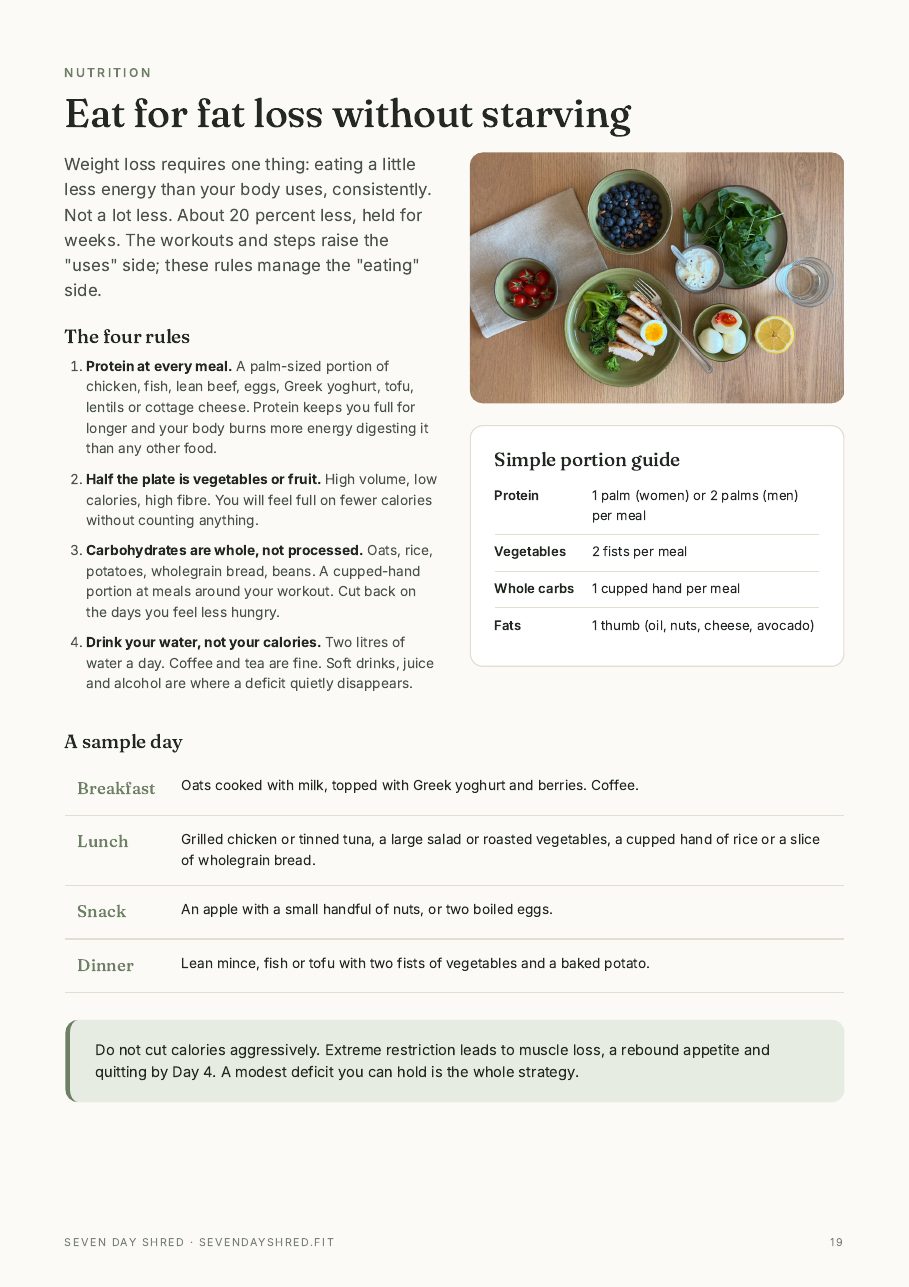 The nutrition page with four rules and a portion guide